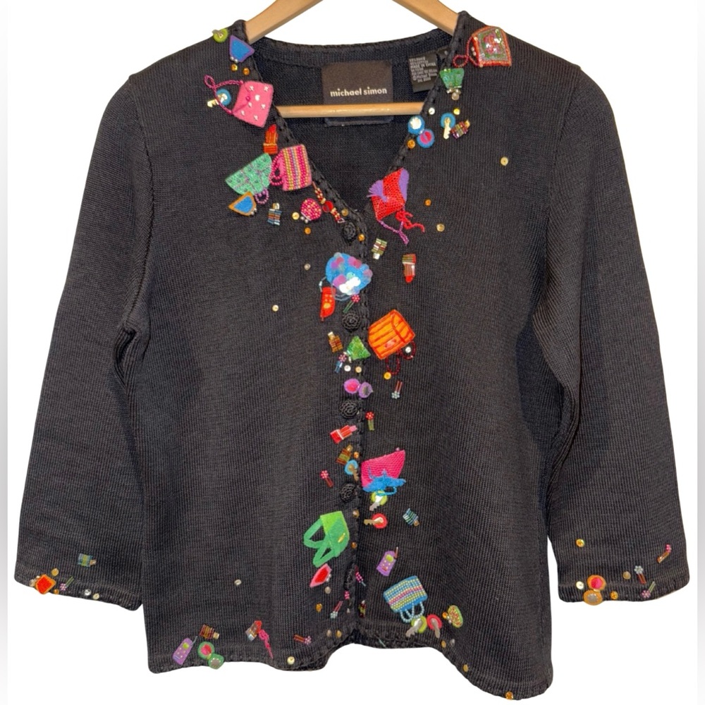 Michael Simon New York Vintage Sweater Art To Wear Purses Sequins Size S Beaded
